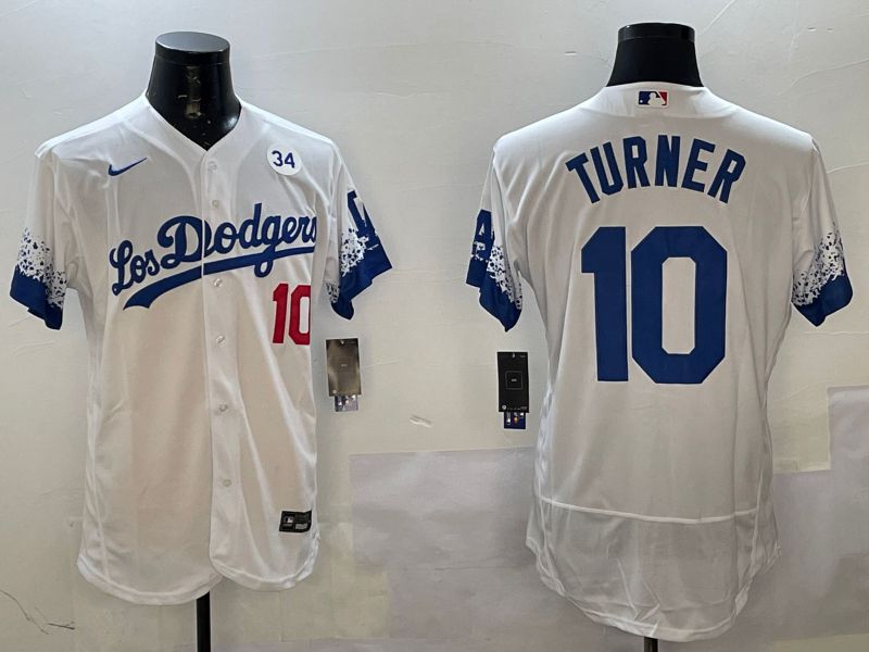 Men Los Angeles Dodgers #10 Turner White City Edition Elite Nike 2025 MLB Jersey style 2